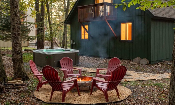 Locust Lake Village Ski Chalet | Cozy Pines Chalet in the Poconos with Hot Tub and Fire Pit