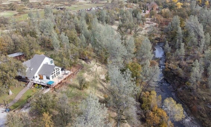 Shasta County House | Creekside Mountain Home with private waterfall & farm near Lassen Burney Shasta