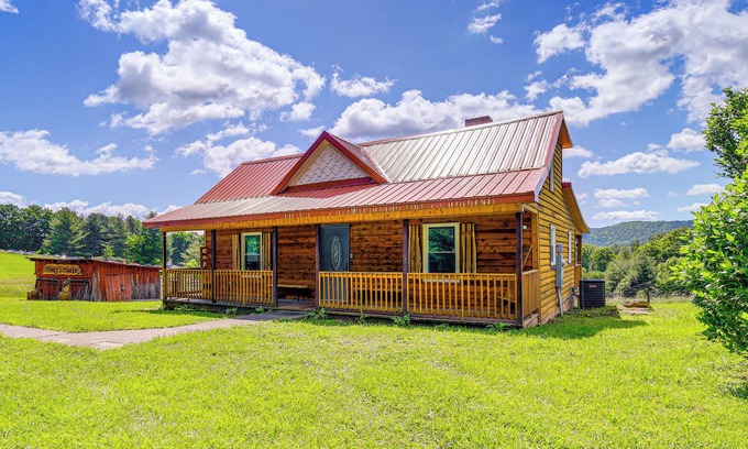 Piney Creek Cabin | Deck & Scenic View: Historic Cabin in Piney Creek!