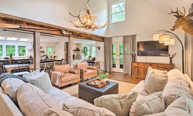 Chimney Rock House | Deck w/Fireplace: Pet-Friendly Lake Lure Retreat