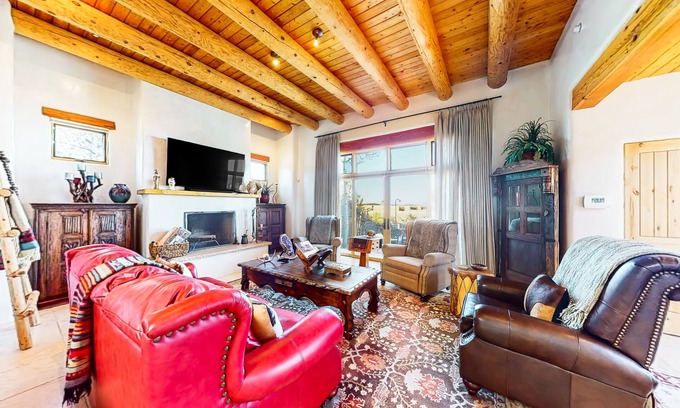 Tesuque Condo | Dog-friendly condo with kiva fireplaces, enclosed yard, & pool access