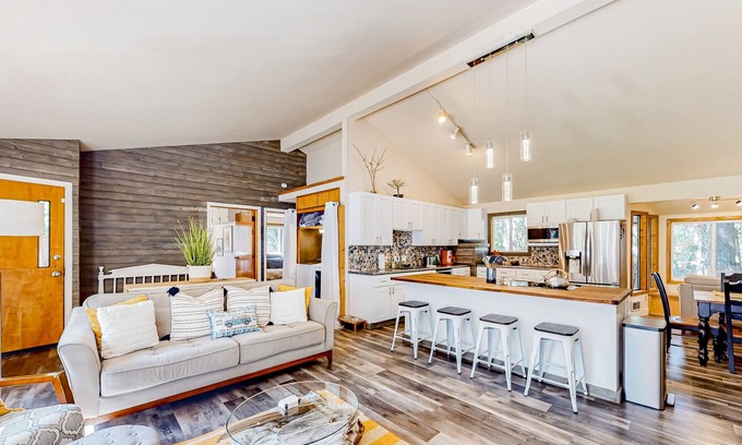 Trestle Creek House | Dog-friendly, creekside home with hot tub, sauna & firepit - walk to the lake