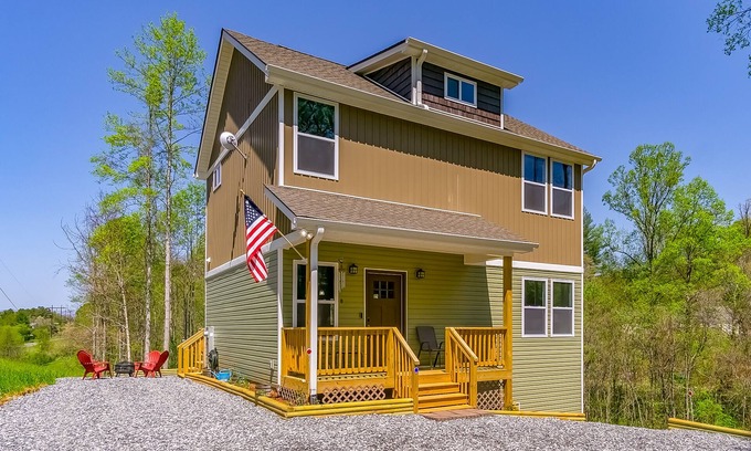 Weaverville House | Dog-friendly home with scenic views, furnished deck, firepit, & washer/dryer