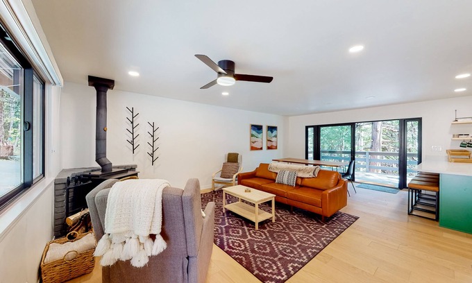 Glencoe Cabin | Dog-friendly remodeled home with forest views, wood stove, deck, washer/dryer