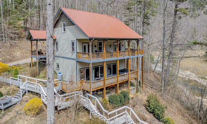 Tuckasegee House | Dog-friendly, waterfront home with hot tub, two kitchens, AC, fireplace, & W/D