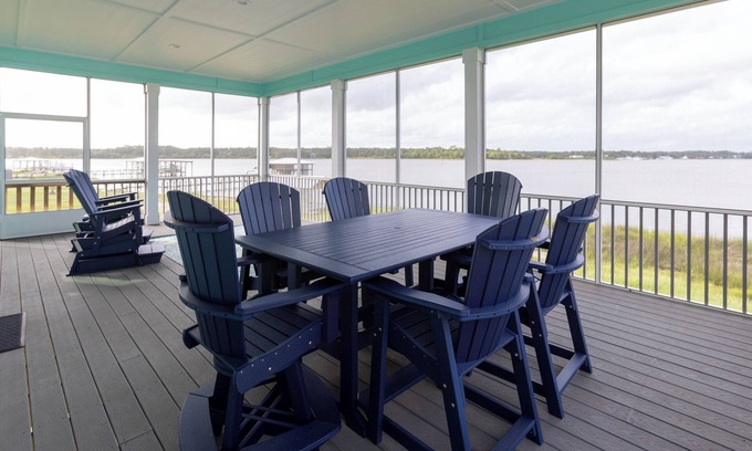 Gulf Shores House | Dolphin Dreams- OMG View! RV Pad W/Hookups! Kayaks! Pier! Event Friendly!