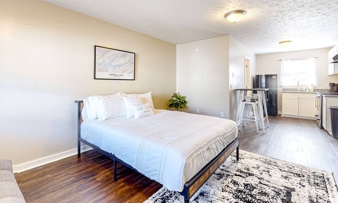 La Follette Apartment | Downtown studio with full kitchen, firepit, BBQ area, fast WiFi, streaming
