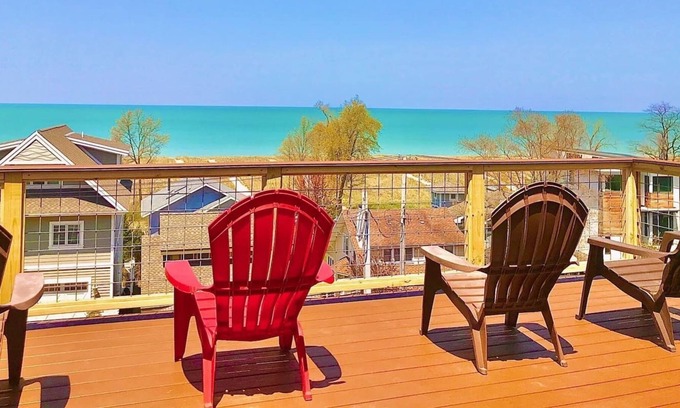 Michigan City Cabin | Dune-Top Escape: Big View, Big Lake, Big Beach!