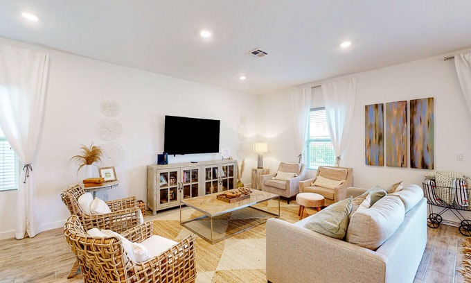 West Haven House | Enchanting & sun-soaked getaway with tennis court, generous patio, AC, & W/D