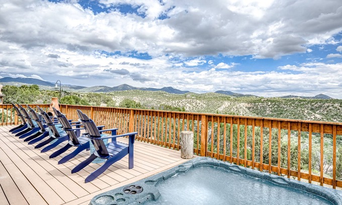 Santa Fe House | Exquisite home with hot tub, fireplace, mountain view, & washer/dryer