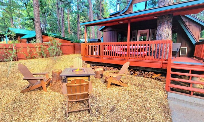 Kachina Village Cabin | Family A-Frame Cabin Nestled in the Ponderosas w/Gas Fire Pit and Fenced Yard!