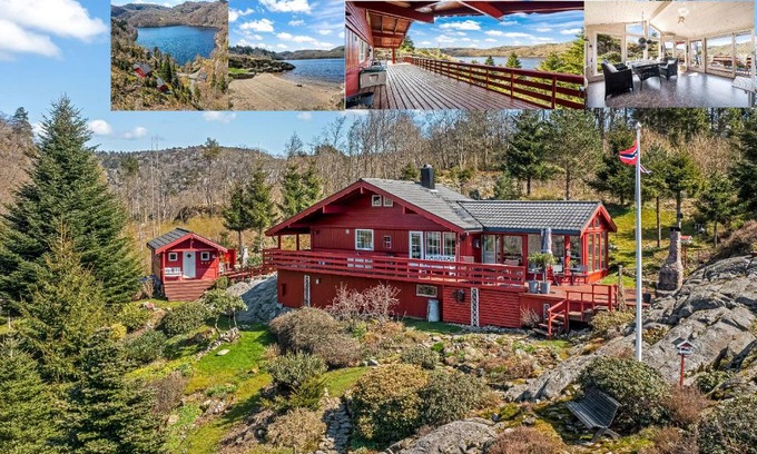 Lyngdal House | Gemütliches helles Ferienhaus am See mit Panoramaseeblick + Hütte und nahe Meer