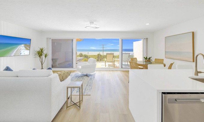 Siesta Key Village Apartment | Gertrude's Siesta | Oceanview Penthouse | 1 min walk to Beach Path + Huge Terrace