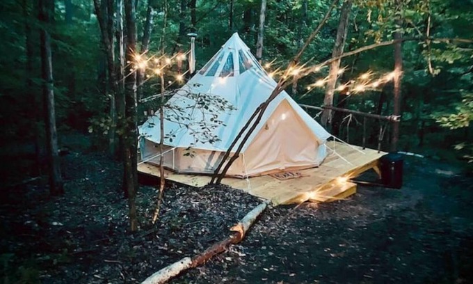 Elberton RV Rental | Glamping Bell Tent in a forest escape right next to the lake!