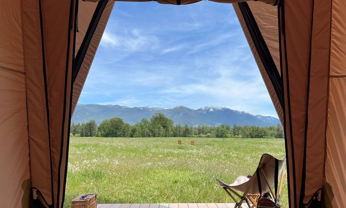 Kalispell Cabin | Glamping Near Glacier & Whitefish, 80 Ac, River Access, 360° Mtn Views: Tent C