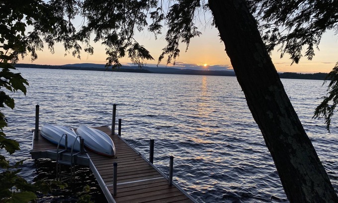 Belgrade Cabin | Great Pond Sunsets - A Classic Camp: Pet Friendly, Kayaks, Dock