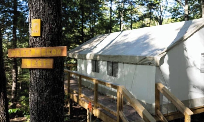 Primrose RV Rental | Green Heron’s Nest- Family Glamping Tent with AC