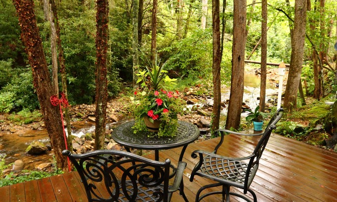 Candler Cabin | Hidden Gem, 30 ft from Creek, Hot Tub, Outdoor Fire Pit, Fireplace, Pet Friendly