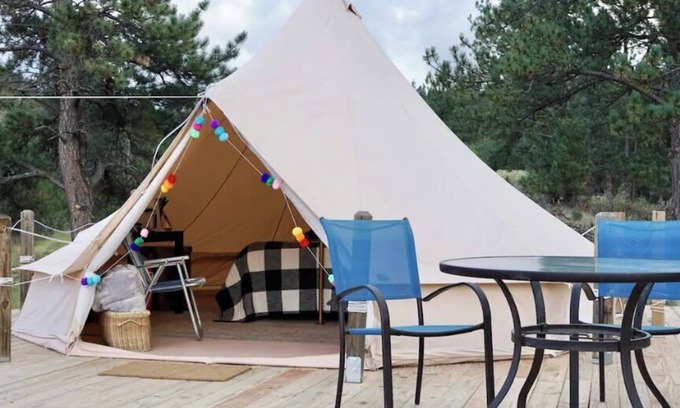 Florissant RV Rental | Hill Top Crystal Peak Overlook Tent Stay