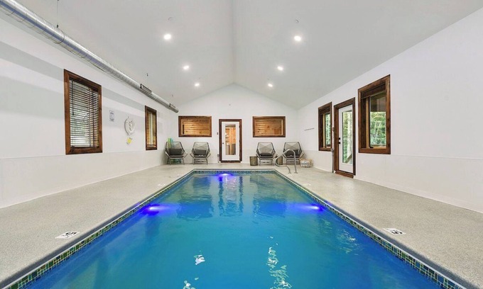 McHenry Cabin | Hillside Hideaway · NEW! Indoor Pool, Hot Tub, Fire Pit, & EV Charger