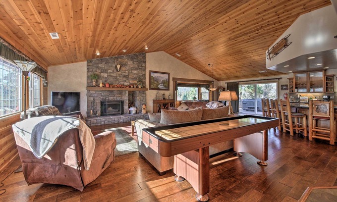 Castle Glen Estates House | Hot Tub, Game Room & 2 Decks: Luxe Big Bear Home