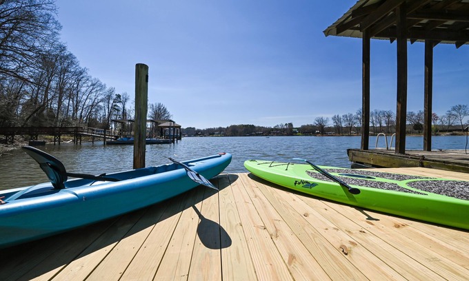 Barium Springs House | Hot Tub, Lakefront, EV Charger, Screened Porch, Private Dock, Pet Friendly