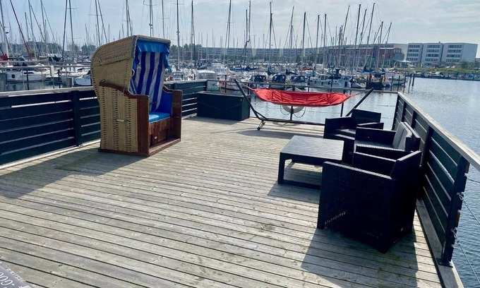 Ostholstein Boat Rental | House Boat 'Annis Mehrblick' with Sea View, Private Terrace and Wi-Fi