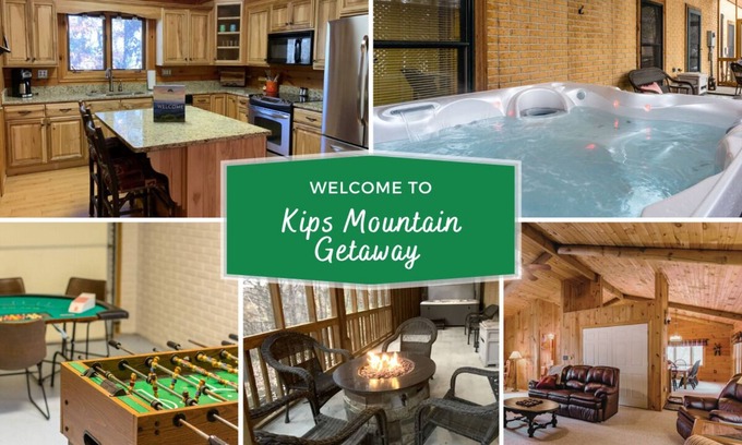 Massanutten Cabin | Kip's Mountain Getaway- Charming Log Cabin with HOT TUB and GAME ROOM
