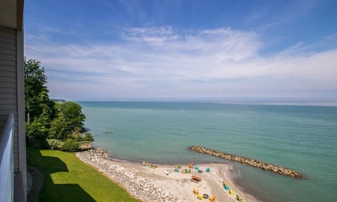 Geneva-on-the-Lake Condo | Lakefront Condo Sleeps 7-3br/2ba private beach/balcony/indoor pool specials-ask