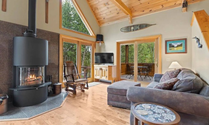 Indian Lake House | Lakefront home on Lake Abanakee with great views, cozy living room, pet friendly