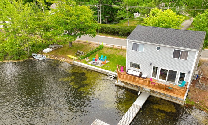 West Poland House | Lakefront home w/private dock & beach, firepit, great water views, and gas grill