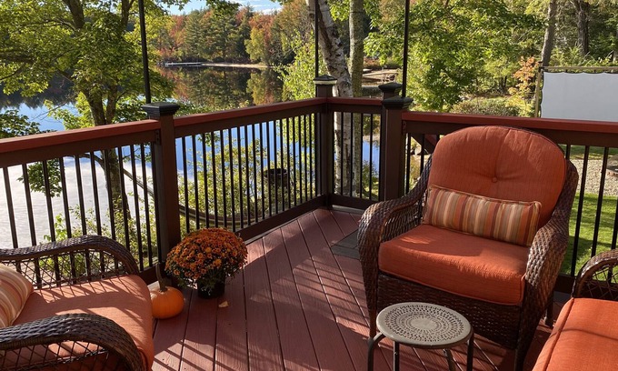 Bridgton Cabin | Lakefront Log Home 12 feet Away from Lake