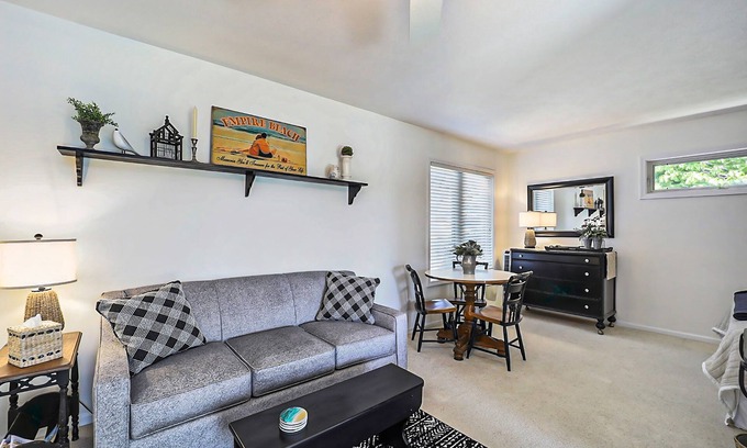 Empire Apartment | Lakefront studio with lake & beach views, deck, firepit, beach access, & WiFi