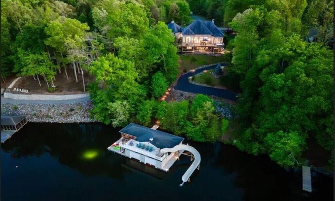 Mineral House | Lakefront Water Slide Sauna Pool Hot Tub Dock