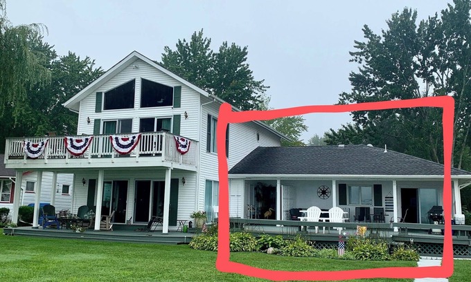 Stow House | Lakefront with Large Deck, just steps to the water