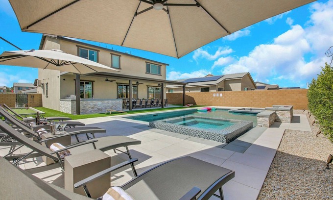 Coachella House | Large 7 Bdr + 9 beds, Huge GameRoom, Putting Green, Bocce, Pool & Spa, designer
