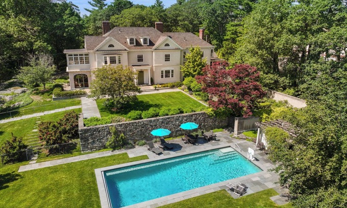 Dedham House | Lavish Boston Mansion: Pool, Gardens, Games, Pond!