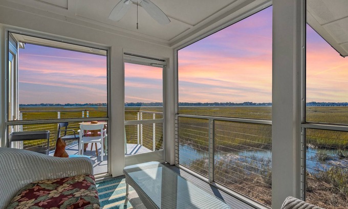 Folly Beach Condo | Little Oak Love, Walk to Folly Beach, Beautiful Marsh Views, Balcony & Lanai