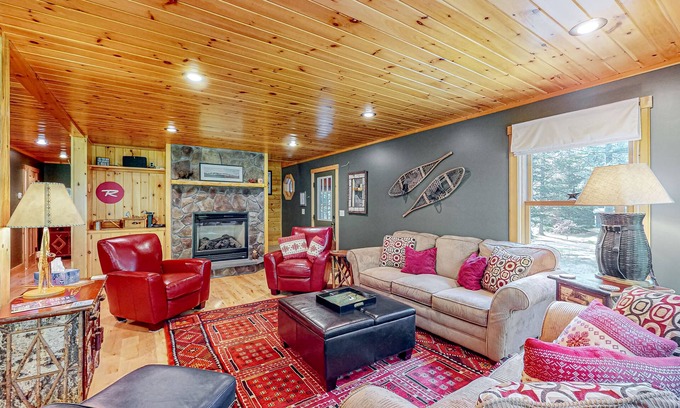 Sunday River Area Ski Chalet | Log cabin 1 mile from Sunday River with hot tub, fireplace & Ping-Pong