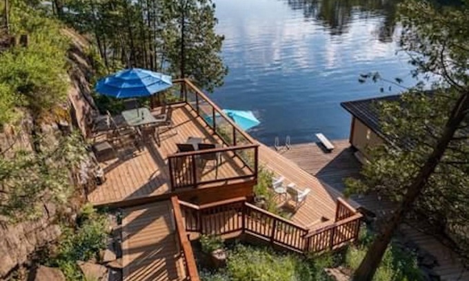 Windermere Cottage | Log home & guest cottage in old forest, Waterfall, Sunsets, Sauna, Fishing Boat