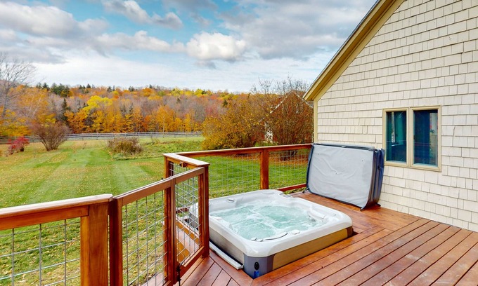 Andover House | Lovely home with hot tub, firepit, patio, full kitchen, & washer/dryer