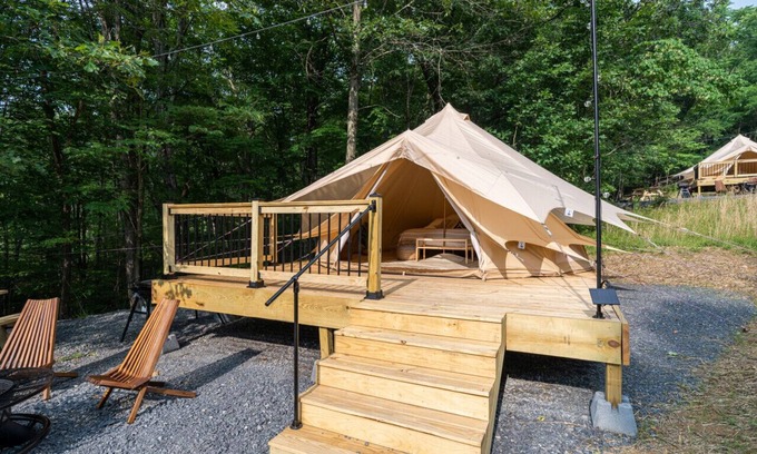 Great Cacapon RV Rental | Luxury Camping with King Bed - Greenbrier Tent