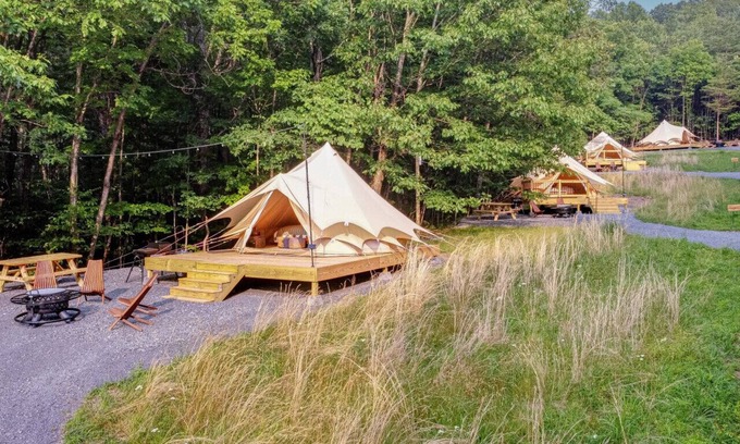 Great Cacapon RV Rental | Luxury Camping with Two Full Beds - Seneca Tent