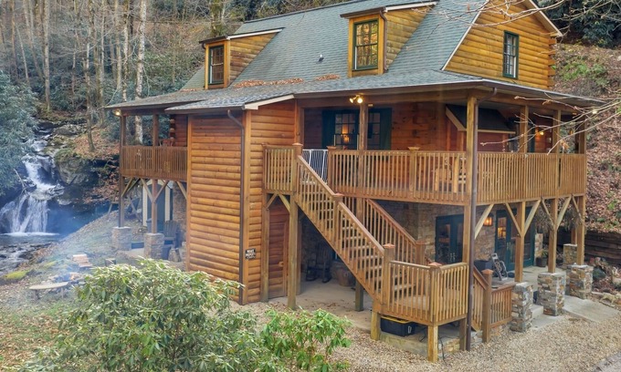 Maggie Valley House | Luxury house on creek with waterfalls on 43 acres in mountains!