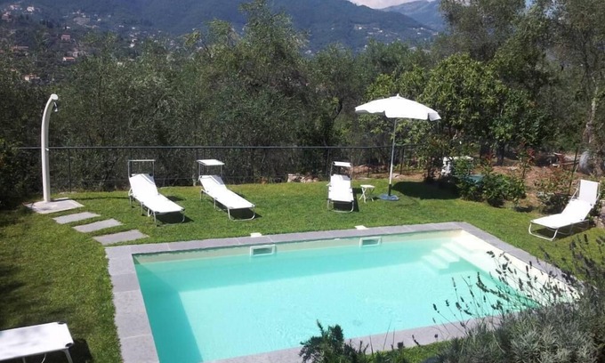 San Lorenzo della Costa Apartment | Luxury Apartment 4-7 persons in villa Liberty with olive trees and swimming pool, fine residential area above Santa Margherita Ligure