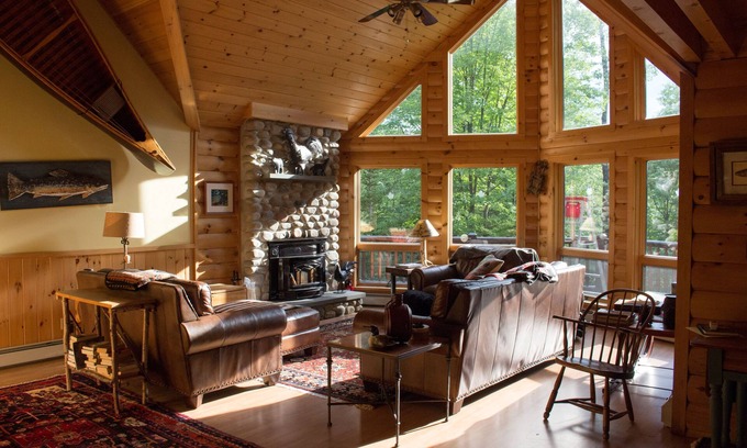 Sunday River Area House | Luxury Log Cabin Style Family House, gorgeous wooded and private setting.