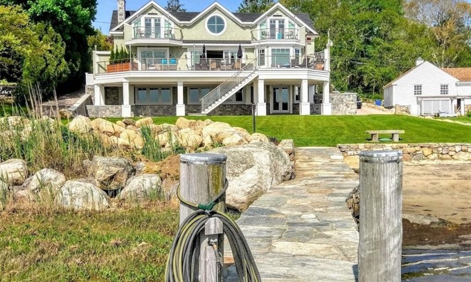Mystic - New London House | Luxury Waterfront Home Sleeps 16 Game Room Private Beach and Dock