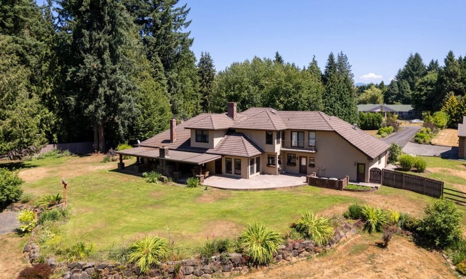 Meadow Glade House | Magnificent and Private Estate on Two Acres w/ Huge Manicured Yard, Covered Patio, Chef's Kitchen