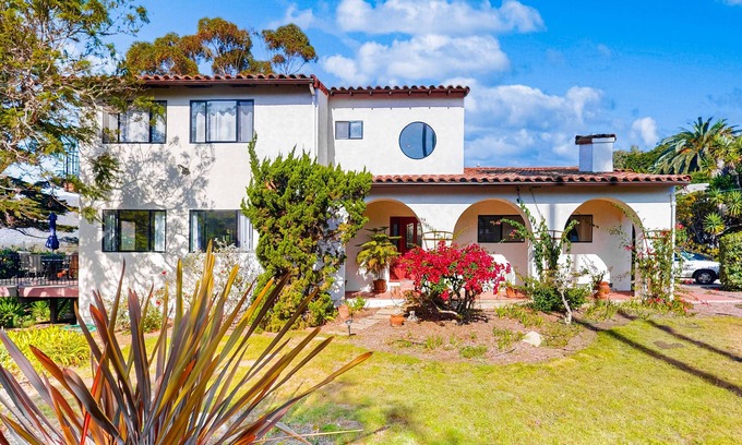 Montecito House | Mediterranean Home with Ocean & Mountain Views, Garden Patios & Great Location