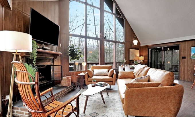 The Woods Cabin | MID-CENTURY MODERN A-FRAME - HOT TUB/FIREPIT IN WOODS